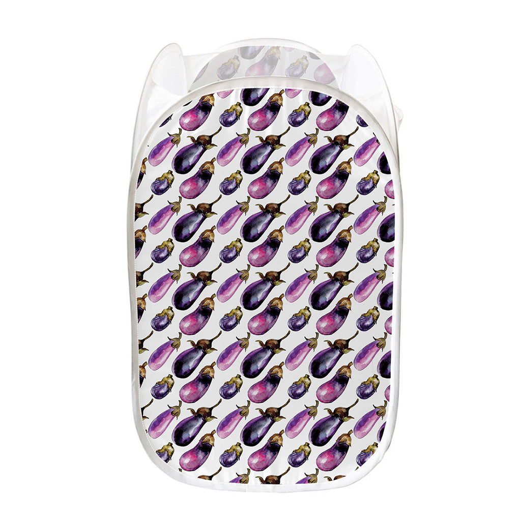 Watercolor Eggplant Pattern Print Mesh Laundry Hamper
