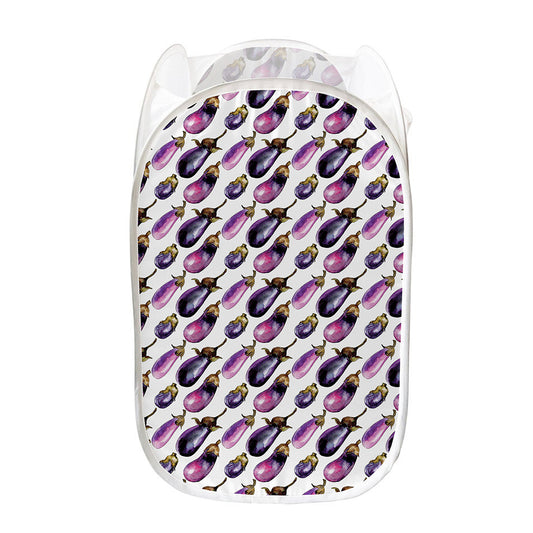 Watercolor Eggplant Pattern Print Mesh Laundry Hamper