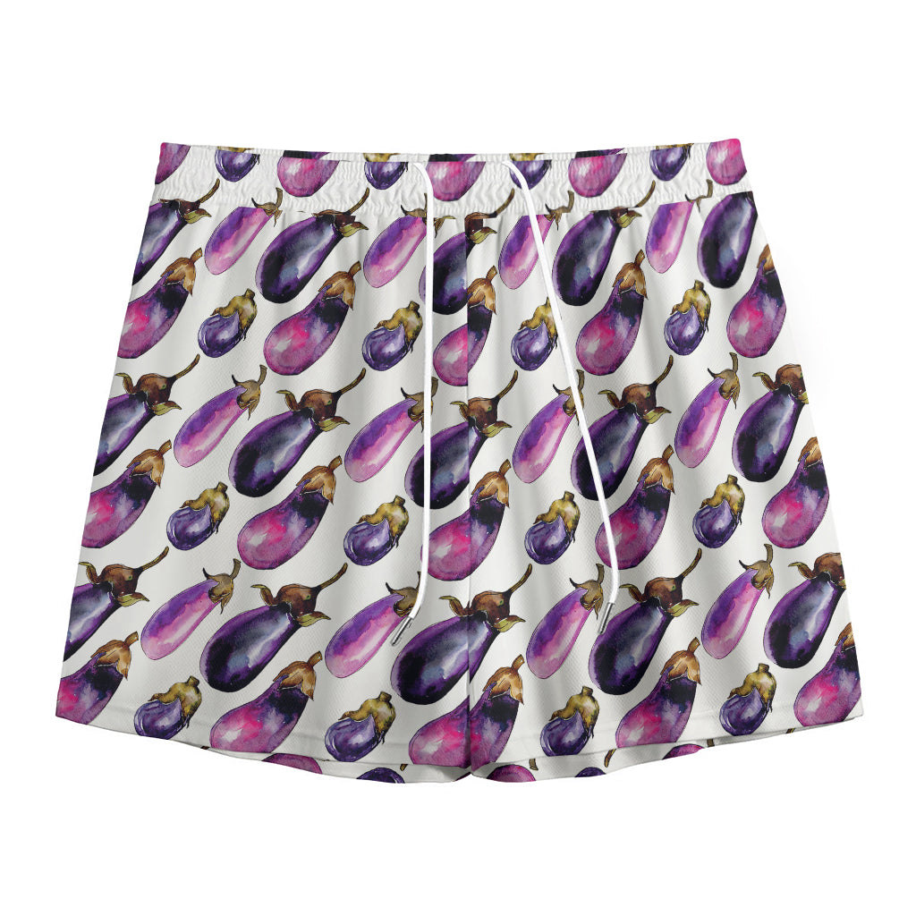 Watercolor Eggplant Pattern Print Mesh Shorts