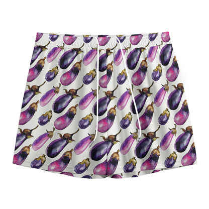 Watercolor Eggplant Pattern Print Mesh Shorts