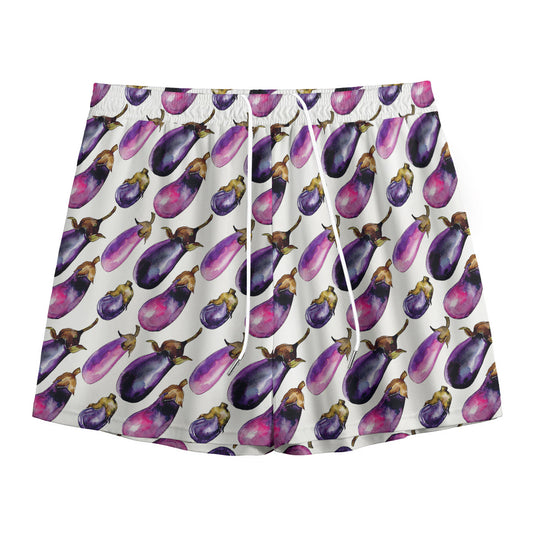 Watercolor Eggplant Pattern Print Mesh Shorts