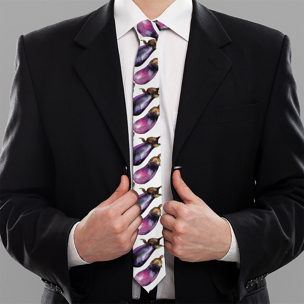 Watercolor Eggplant Pattern Print Necktie