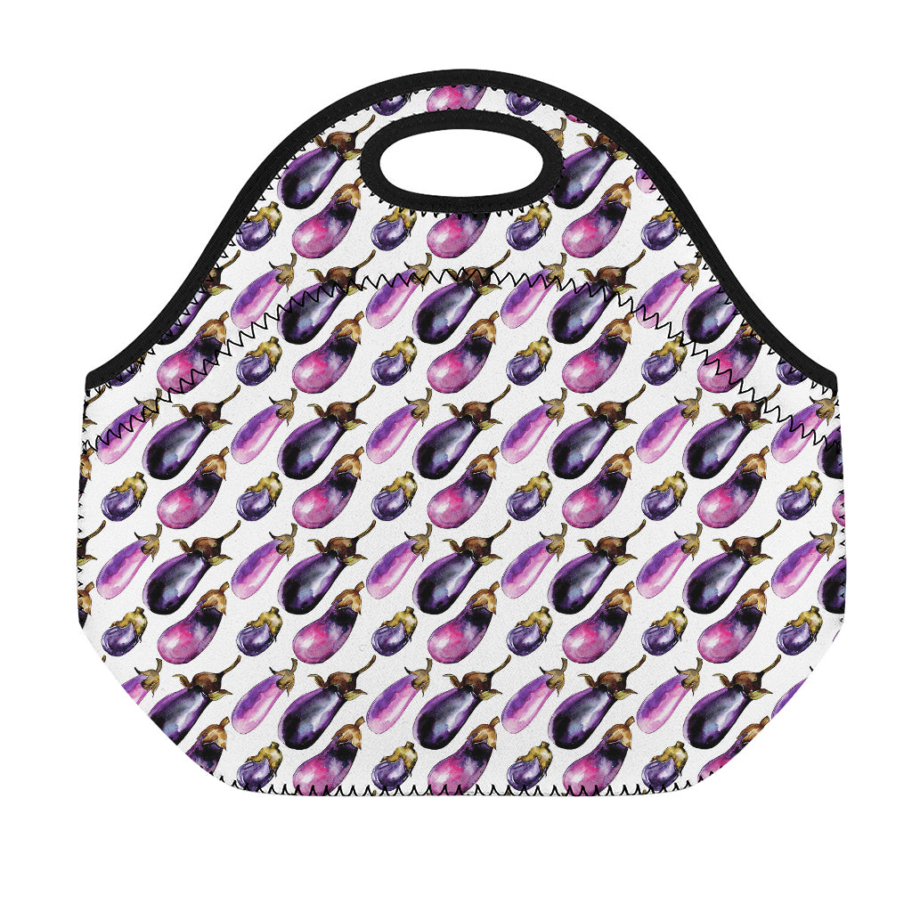 Watercolor Eggplant Pattern Print Neoprene Lunch Bag