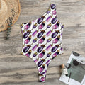 Watercolor Eggplant Pattern Print One Shoulder Bodysuit