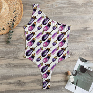 Watercolor Eggplant Pattern Print One Shoulder Bodysuit