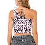 Watercolor Eggplant Pattern Print One Shoulder Crop Top