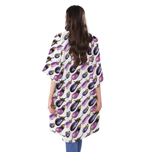 Watercolor Eggplant Pattern Print Open Front Beach Cover Up