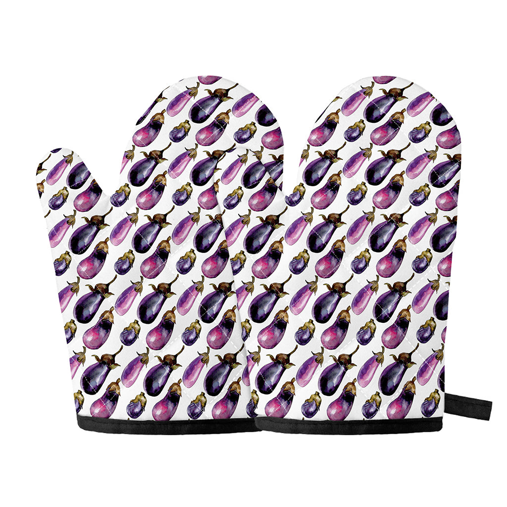 Watercolor Eggplant Pattern Print Oven Mitts