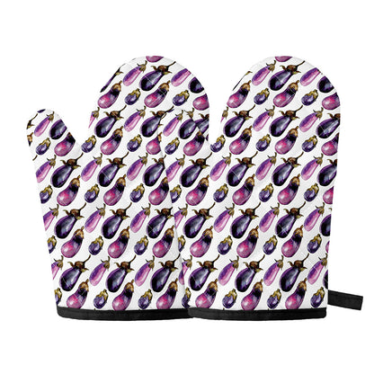 Watercolor Eggplant Pattern Print Oven Mitts