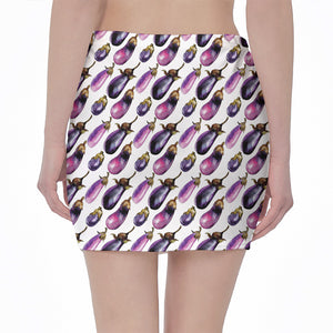 Watercolor Eggplant Pattern Print Pencil Mini Skirt