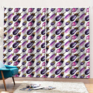 Watercolor Eggplant Pattern Print Pencil Pleat Curtains