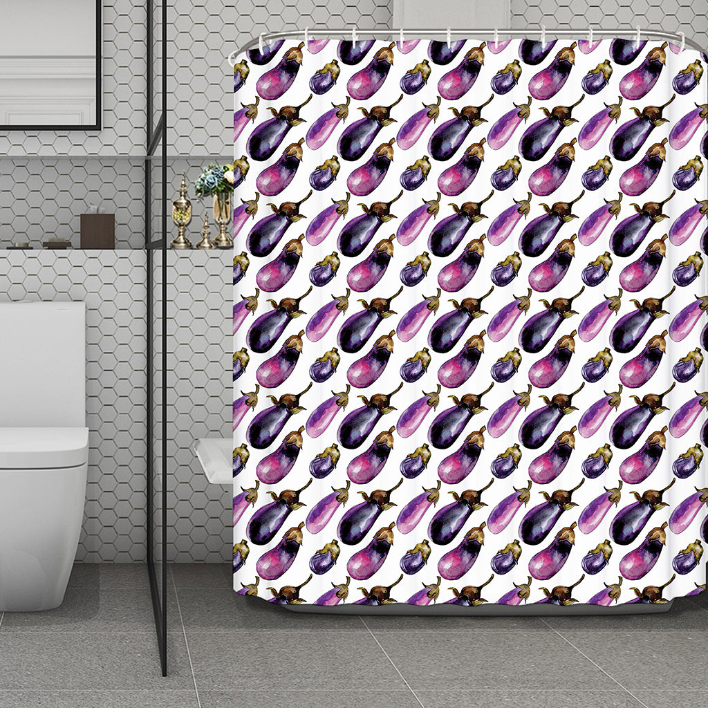 Watercolor Eggplant Pattern Print Polyester Shower Curtain
