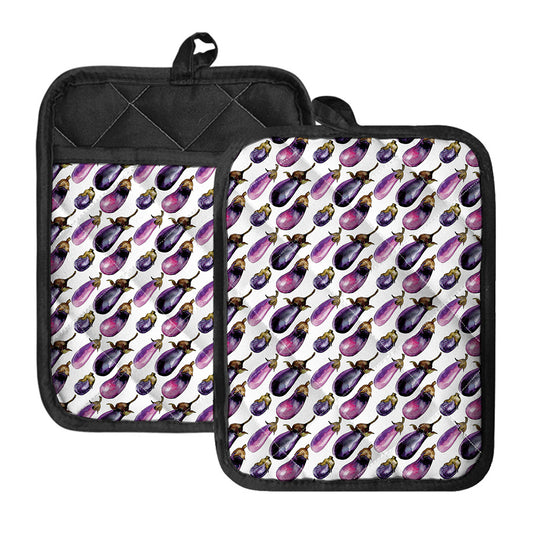 Watercolor Eggplant Pattern Print Pot Holders With Pocket