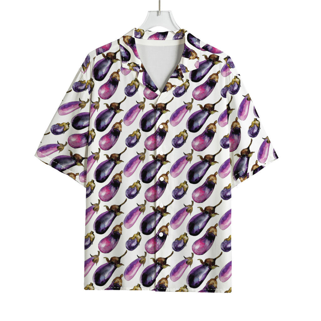 Watercolor Eggplant Pattern Print Rayon Hawaiian Shirt