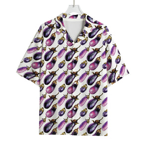 Watercolor Eggplant Pattern Print Rayon Hawaiian Shirt