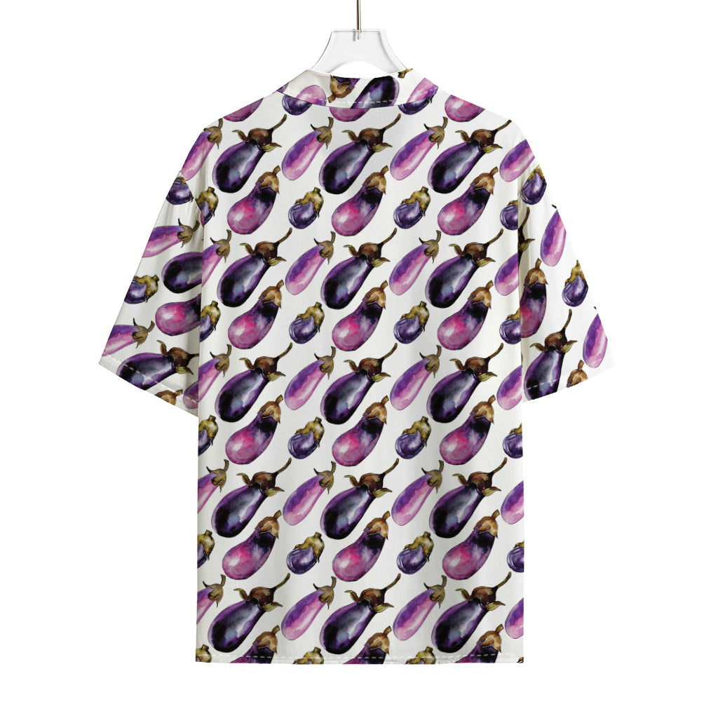 Watercolor Eggplant Pattern Print Rayon Hawaiian Shirt