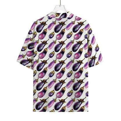 Watercolor Eggplant Pattern Print Rayon Hawaiian Shirt
