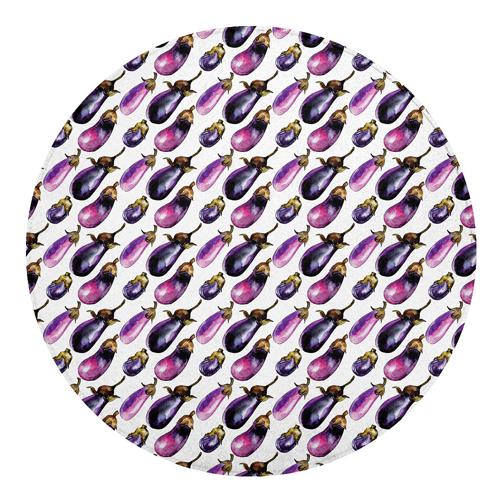 Watercolor Eggplant Pattern Print Round Blanket