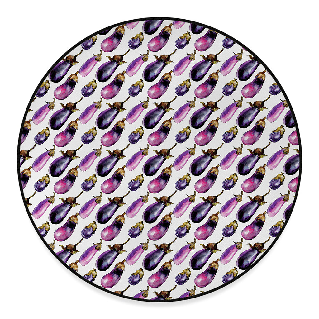 Watercolor Eggplant Pattern Print Round Floor Mat
