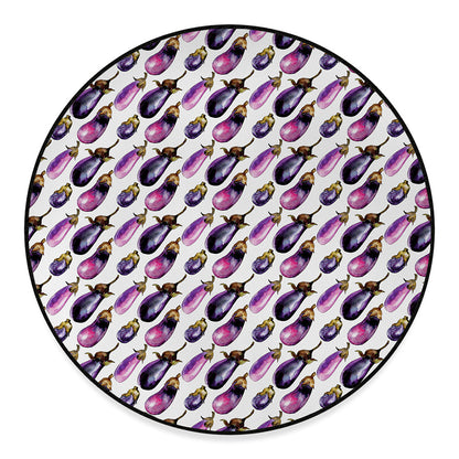 Watercolor Eggplant Pattern Print Round Floor Mat