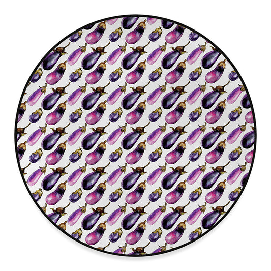 Watercolor Eggplant Pattern Print Round Floor Mat