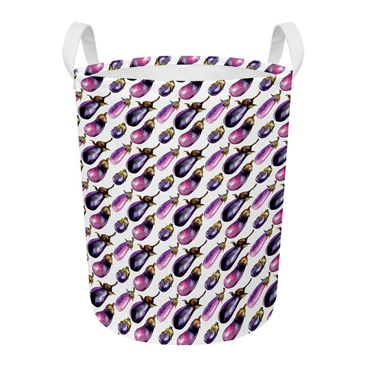Watercolor Eggplant Pattern Print Round Laundry Basket