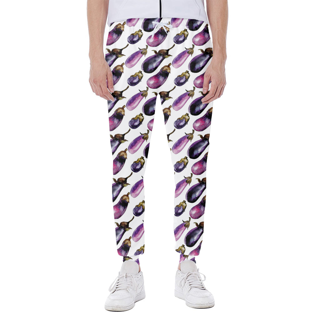 Watercolor Eggplant Pattern Print Scuba Joggers