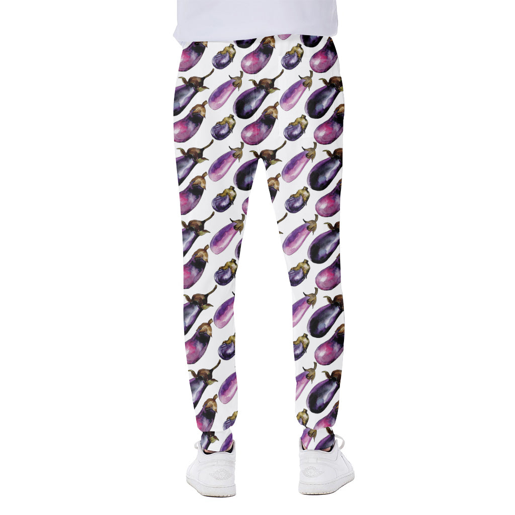 Watercolor Eggplant Pattern Print Scuba Joggers
