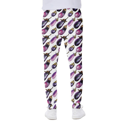 Watercolor Eggplant Pattern Print Scuba Joggers