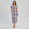 Watercolor Eggplant Pattern Print Short Sleeve Maxi Dress