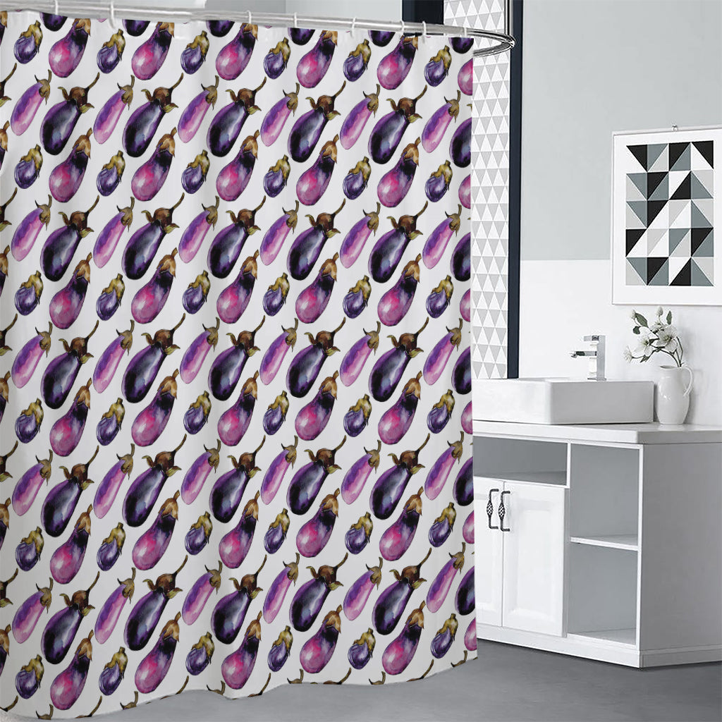 Watercolor Eggplant Pattern Print Shower Curtain