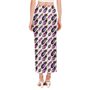 Watercolor Eggplant Pattern Print Side Slit Maxi Skirt