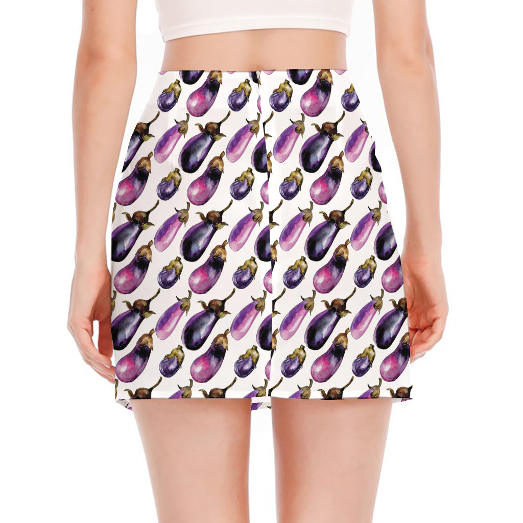 Watercolor Eggplant Pattern Print Side Slit Mini Skirt