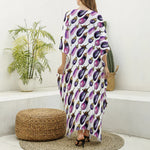 Watercolor Eggplant Pattern Print Silk V-Neck Kaftan Dress