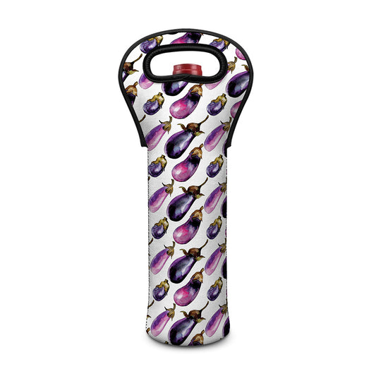 Watercolor Eggplant Pattern Print Single Neoprene Wine Tote
