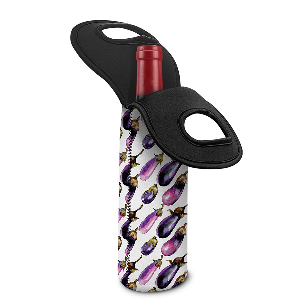 Watercolor Eggplant Pattern Print Single Neoprene Wine Tote