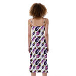 Watercolor Eggplant Pattern Print Slim Fit Midi Cami Dress