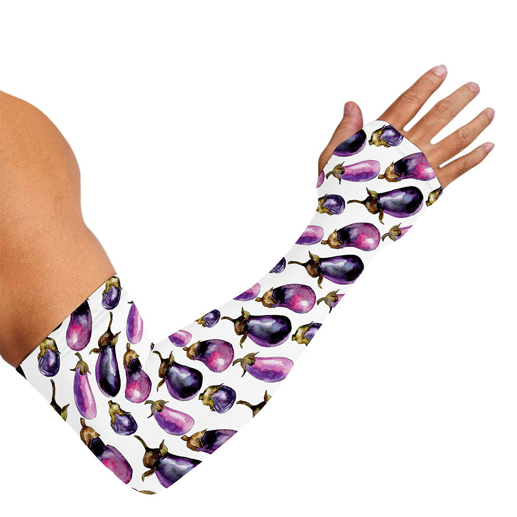 Watercolor Eggplant Pattern Print Sun Protection Arm Sleeves