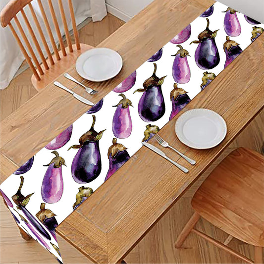 Watercolor Eggplant Pattern Print Table Runner