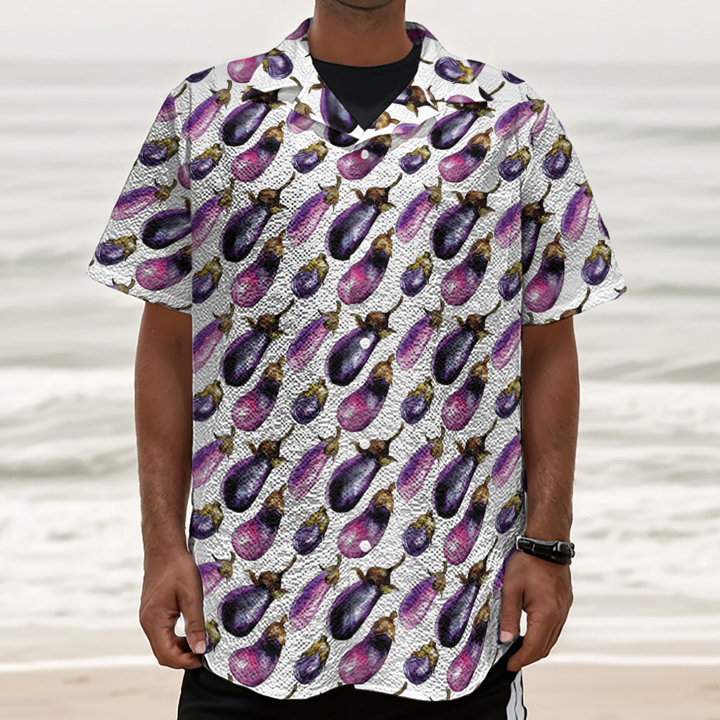 Watercolor Eggplant Pattern Print Textured Short Sleeve Shirt