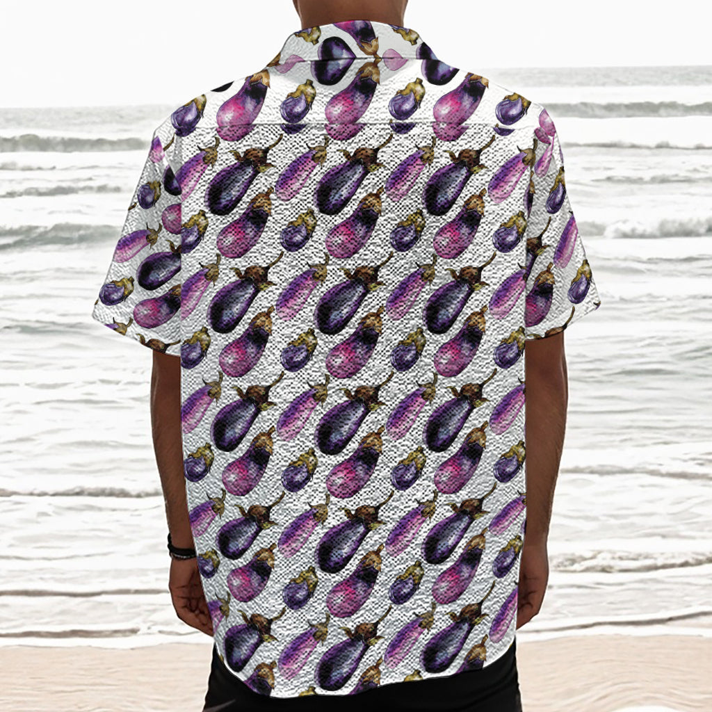 Watercolor Eggplant Pattern Print Textured Short Sleeve Shirt