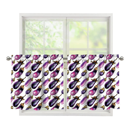 Watercolor Eggplant Pattern Print Tier Curtains