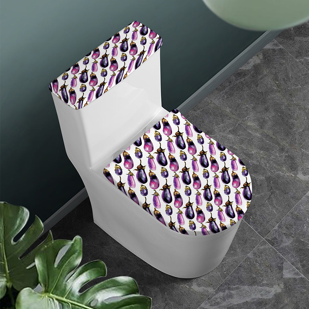 Watercolor Eggplant Pattern Print Toilet Lid And Tank Cover Set