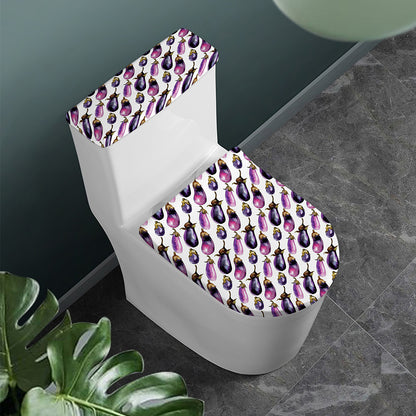 Watercolor Eggplant Pattern Print Toilet Lid And Tank Cover Set