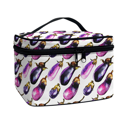 Watercolor Eggplant Pattern Print Travel Makeup Bag
