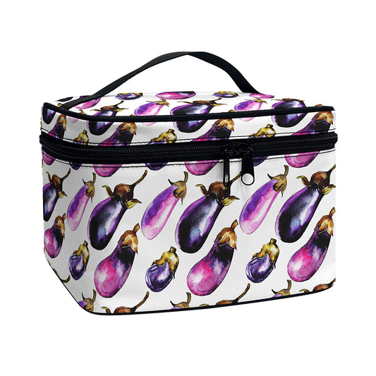 Watercolor Eggplant Pattern Print Travel Makeup Bag
