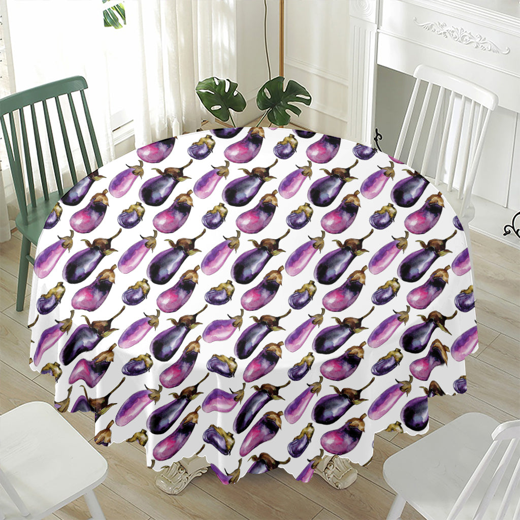 Watercolor Eggplant Pattern Print Waterproof Round Tablecloth