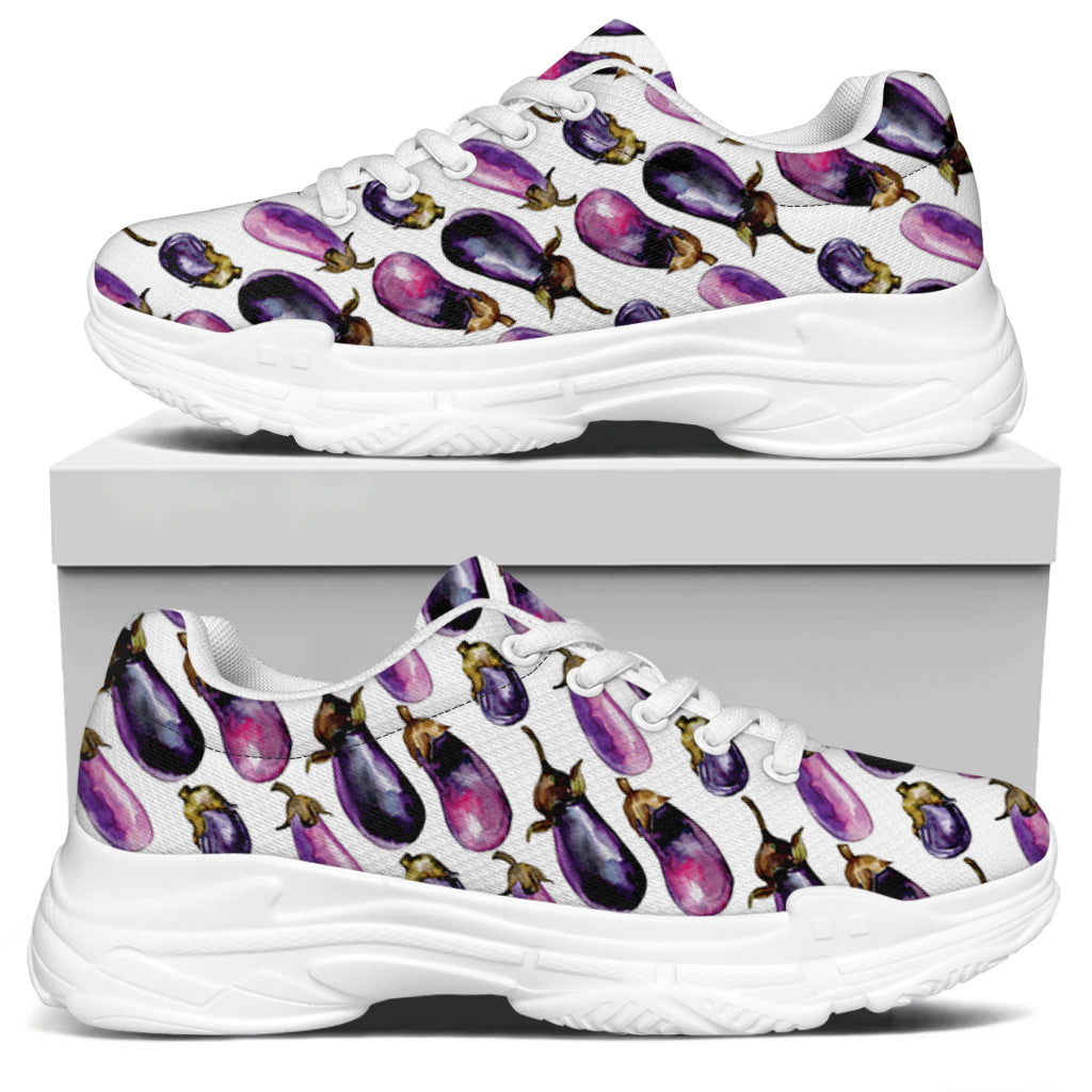 Watercolor Eggplant Pattern Print White Chunky Shoes