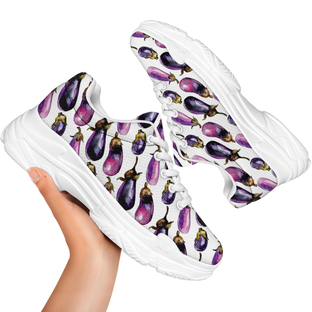 Watercolor Eggplant Pattern Print White Chunky Shoes