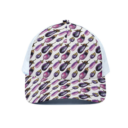 Watercolor Eggplant Pattern Print White Mesh Trucker Cap